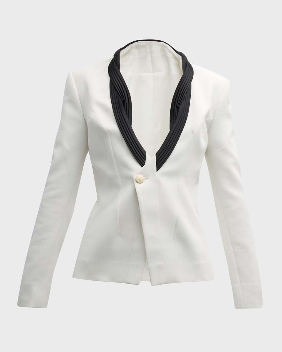 Contrast Sculpted-Lapel Single-Breasted Tuxedo Jacket